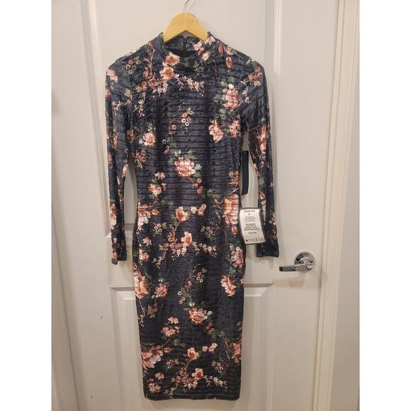 Rachel Roy Velvet Floral Print Midi Dress with Mockneck - Picture 7 of 8